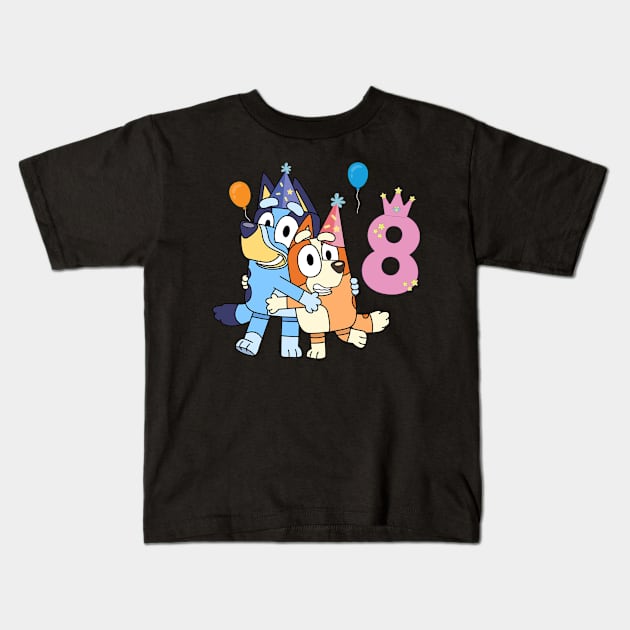 Bluey Happy 8 Years Birthday Kids T-Shirt by ExpresYourself